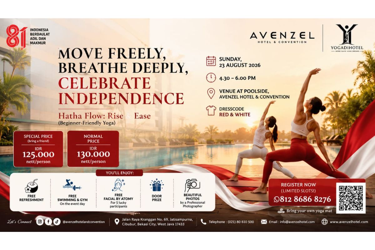 Rayakan Kemerdekaan Lewat Olah Nafas, Yogadihotel Kolaborasi dengan Avenzel Hotel Gelar Yoga di Tepi Kolam Rayakan Kemerdekaan Lewat Olah Nafas, Yogadihotel Kolaborasi dengan Avenzel Hotel Gelar Yoga di Tepi Kolam